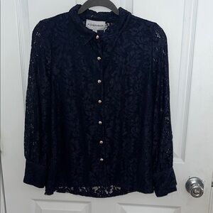 Alex & Parker Navy Blue Lace Button-Up Blouse - NWT
